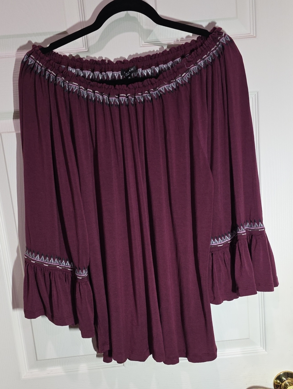 Hannah Plum Off-Shoulder Circle Skirt with Embroidered Trim